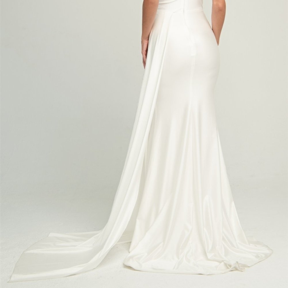 One Shoulder Fitted Formal Evening Party Wedding Satin Prom Long Dress AC387 - Picture 4 of 6